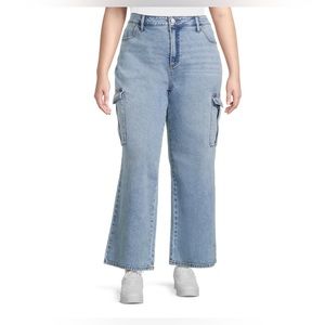Terra Sky Women's Plus Wide Leg Cargo Jeans, 30” Inseam